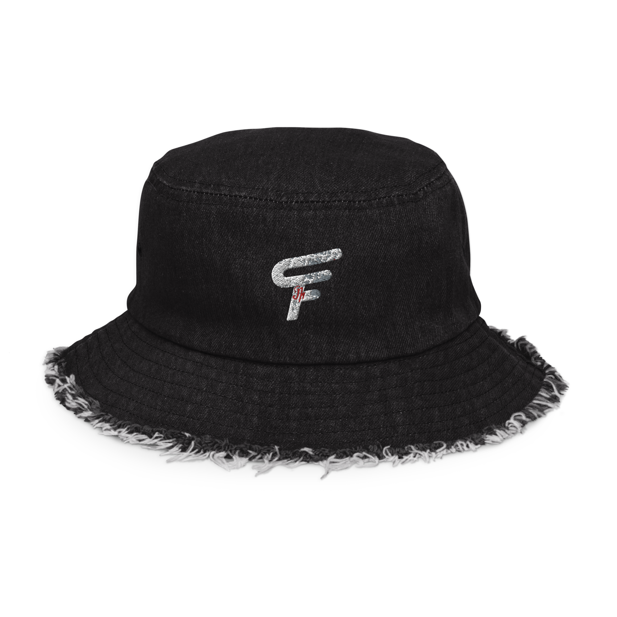 FM Distressed denim bucket hat