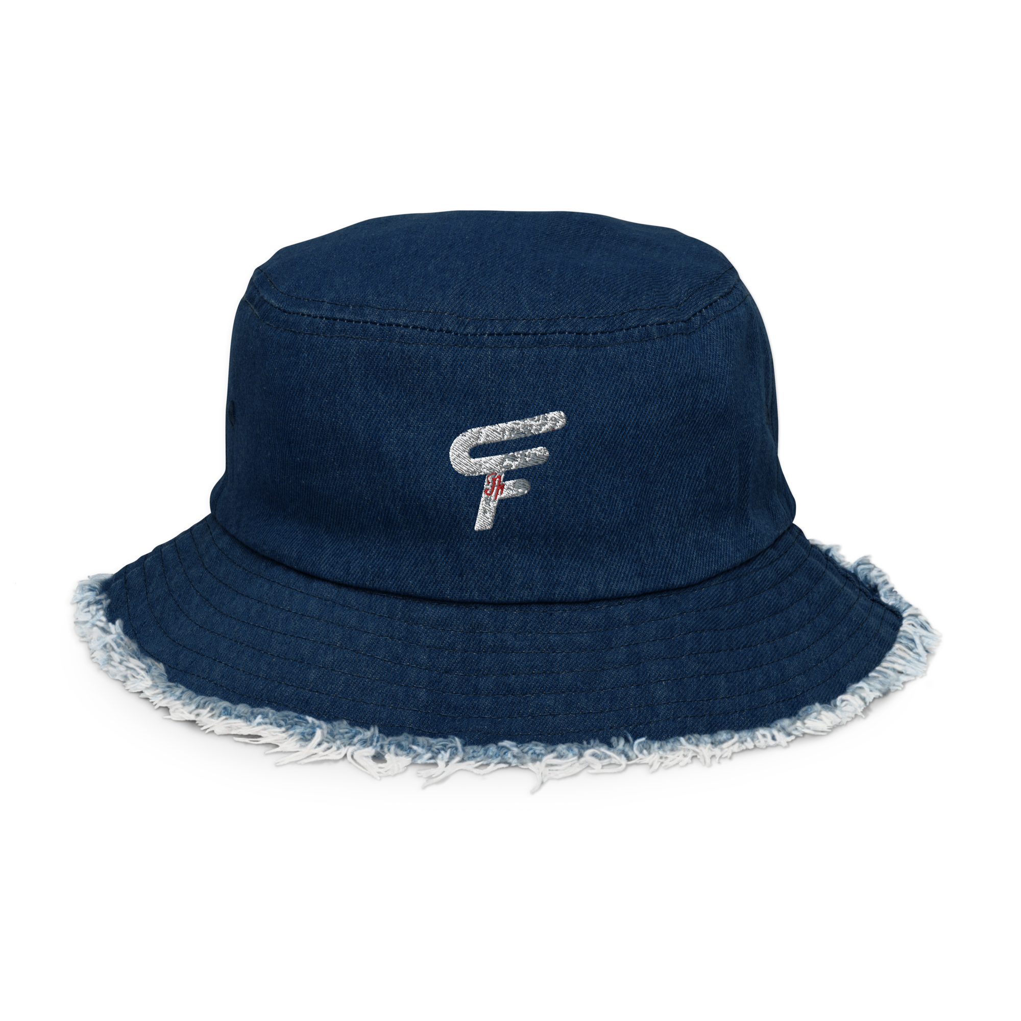 FM Distressed denim bucket hat